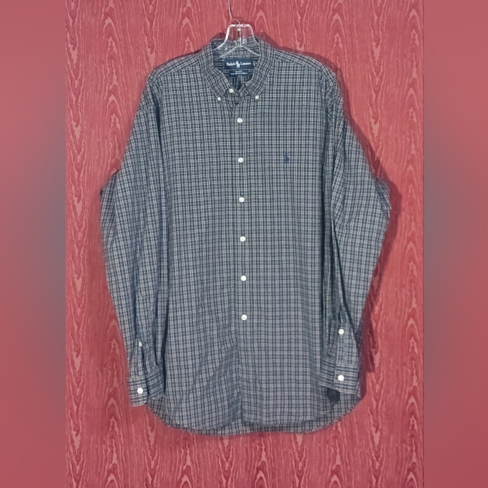 RALPH LAUREN BLAKE Long Sleeve Button Collared Check Casual Shirt Men's Sz Lg